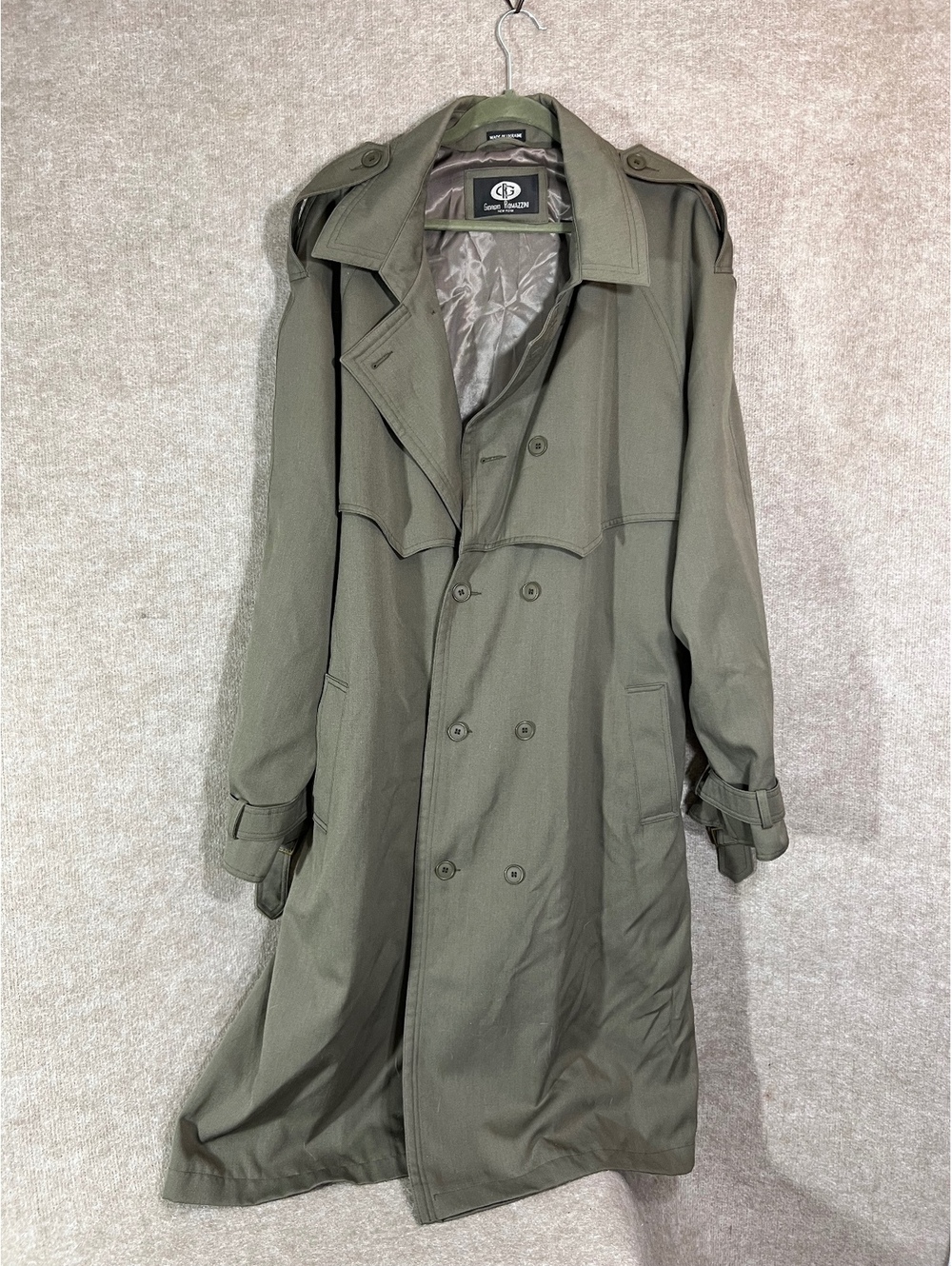 Giorgio Romazzini Men’s Trench Coat 48R Olive Green Long Double Breasted